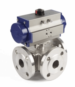 Pneumatic Three Way Flanged Ball Valve - ValvesOnly